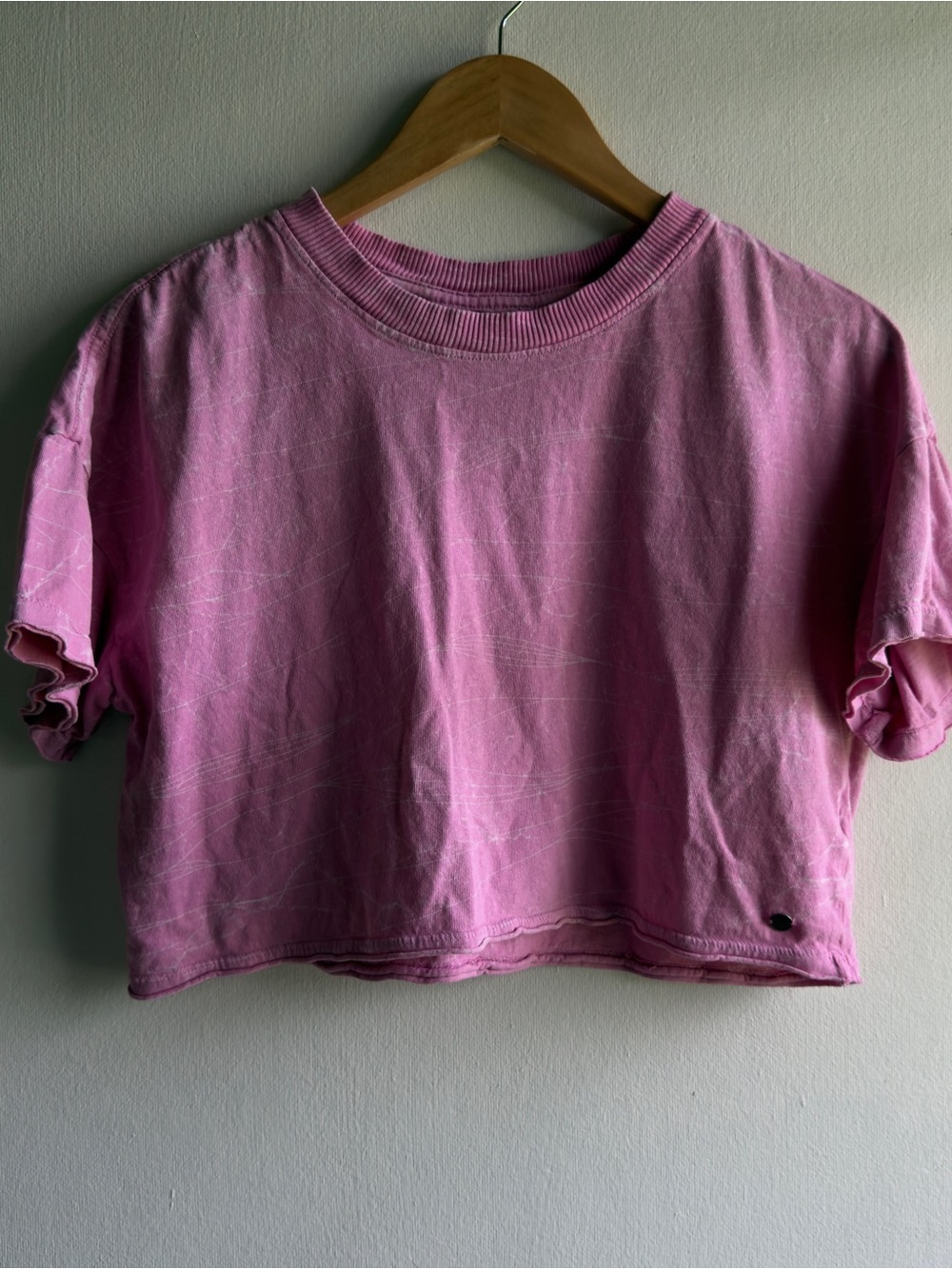Roxy Pink Crop Top XS Cotton Crew Neck Short Sleeve Tee